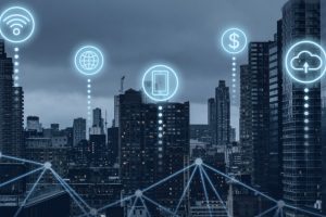 Futuristic smart city with 5G global network technology